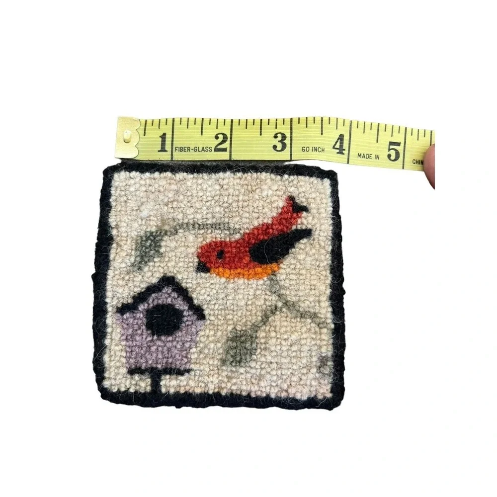 Vintage Small Bird Mini Carpet Rug Wool Doll House Rug Coaster Hand Made